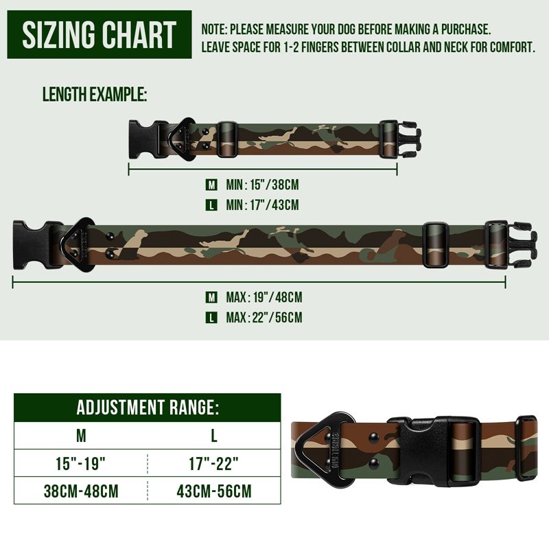 OneTigris JUNGLE Dog Collar: Sizing Chart